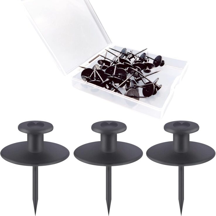 30 PCS Push Pins Picture Hangers Wall Hooks, Double Headed Thumb Tacks for Wall Hangings, Renter Friendly Decor Small Picture Frame Hangers for Drywall Cork Board Home Office Photo Decorations(Black)