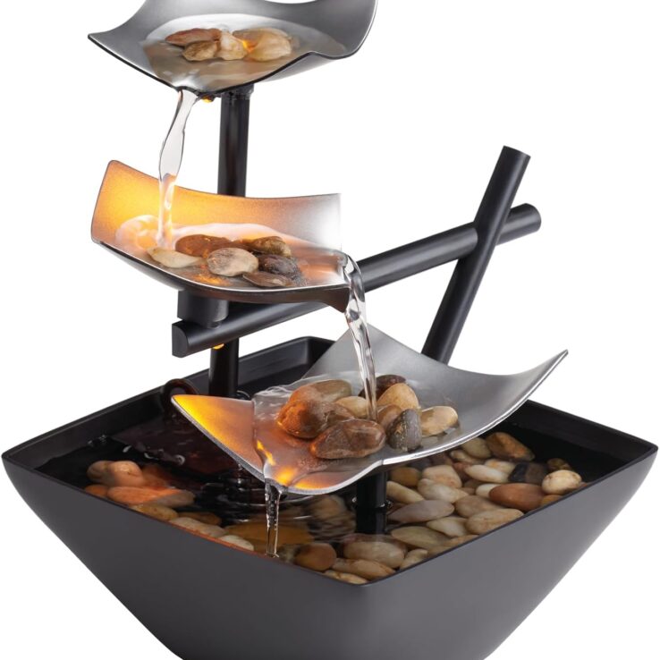 Homedics Tabletop Water Fountain, Home Décor Soothing Sound Machine - Automatic Pump, Deep Basin & Natural River Rocks. Indoor Zen Relaxation for Office, Living Room, or Bedroom, 8.25” Tall