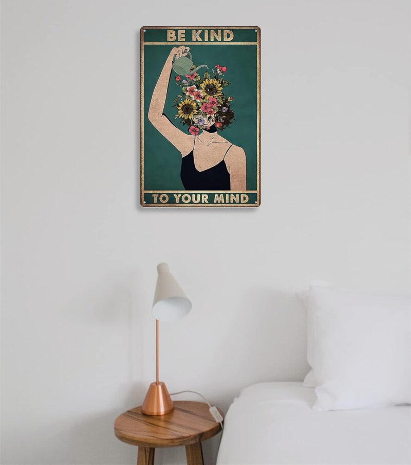 Fmcmly Be Kind to Your Mind Vintage Tin Signs Hippie Boho Wall Art Encouragement Gifts for Women Home Office Bedroom Living Room Cafes Wall Decor 8x12 Inch - Image 5