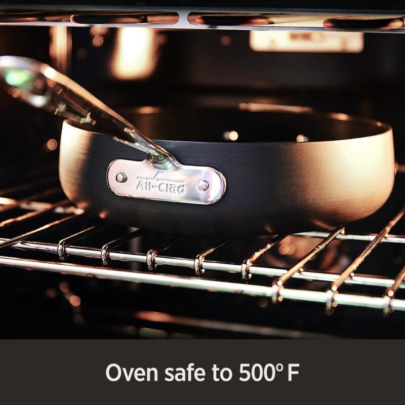 All-Clad HA1 Hard Anodized Non Stick Fry Pan Set 3 Piece, 8, 10, 12 Inch Frying Pans w/ Lid, Induction, Oven Broiler Safe 500F, Lid Safe 350F, Skillets, Pots and Pans Set Non Stick, Cookware, Black - Image 6