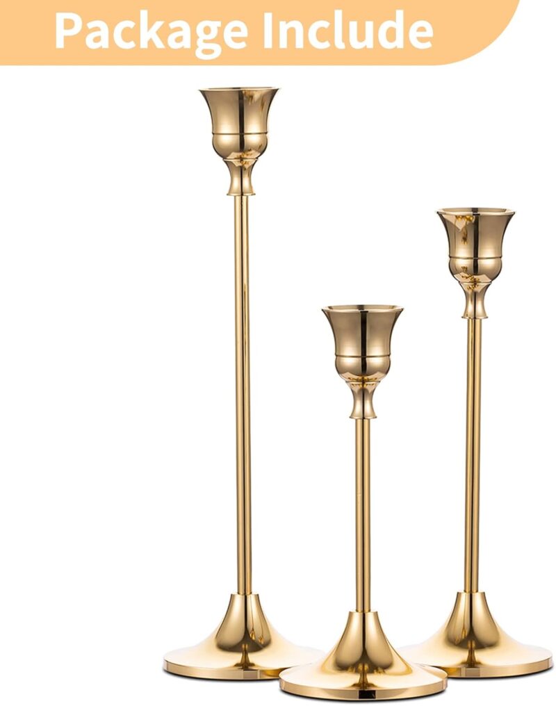 Candlestick Holders Taper Candle Holders, Set of 3 Candle Stick Holders Set, Brass Gold Candlestick Holder Set, Vintage Modern Decorative Centerpiece for Table Mantel Wedding Housewarming Gift - Image 6