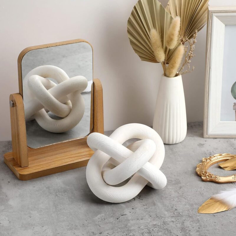 Yalikop 3 Link Wood Knot Decor - Hand Carved Coffee Table Decoration, Boho Chain Link Decor, Modern Shelf, Rustic Objects for Home Living Room Bedroom(White) - Image 5