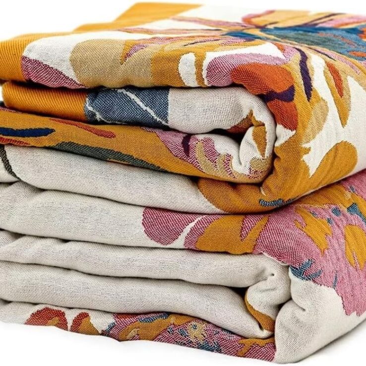 Boho Throw Blanket - 100% Cotton Ultra Soft Bed Throw Large - Fall Blanket Floral Bird and Butterfly Farmhouse Decor Bed Blankets,60"×80" All Season Blanket for Sofa Couch Chair