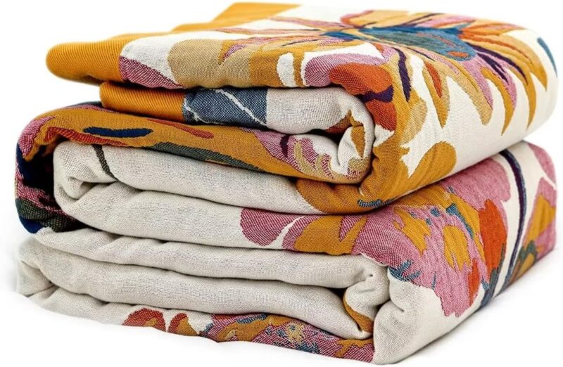 Boho Throw Blanket - 100% Cotton Ultra Soft Bed Throw Large - Fall Blanket Floral Bird and Butterfly Farmhouse Decor Bed Blankets,60"×80" All Season Blanket for Sofa Couch Chair