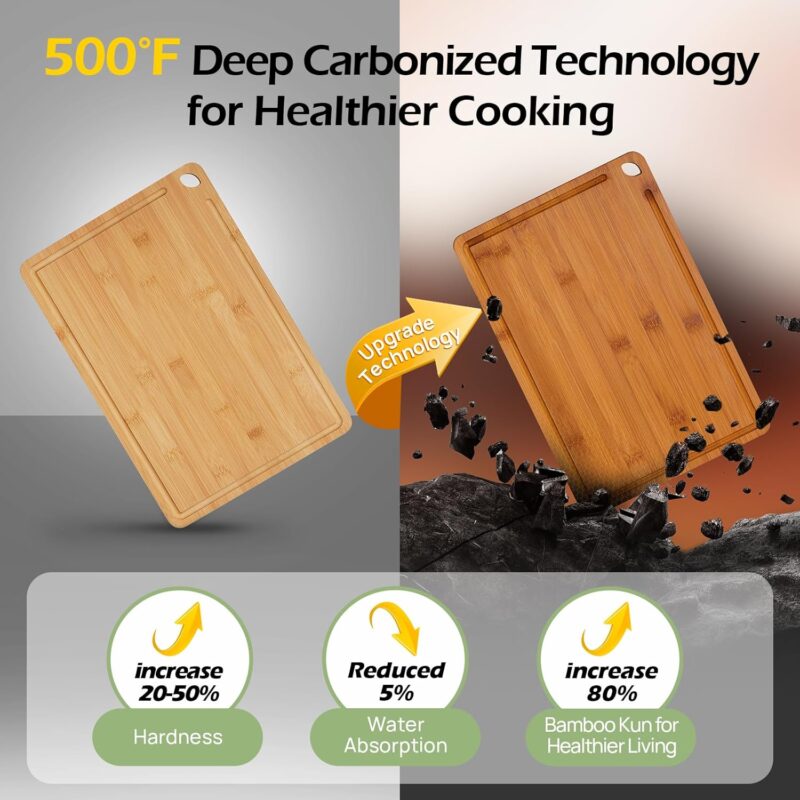 Bamboo Cutting Board, Durable Wood Cutting Boards for Kitchen with Deep Juice Grooves & Built-in Handles, Ideal Charcuterie & Chopping for Meat, Vegetables - Perfect Kitchen Gift for Home Cooks - Image 2
