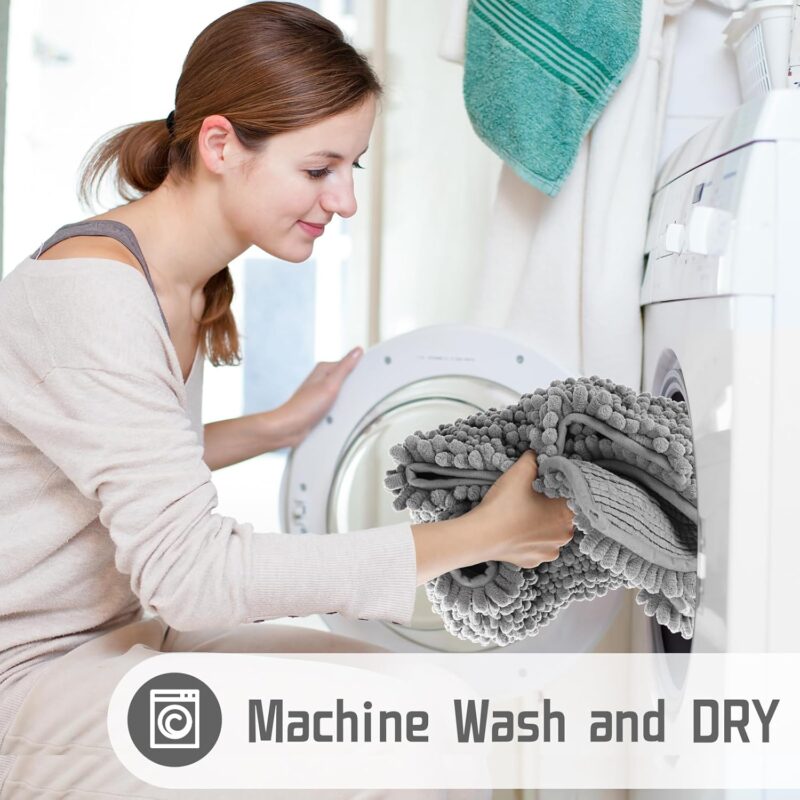 Yimobra Bathroom Rug Mat 24 x 17, Extra Soft Non Slip Absorbent Water Bath Rug, Quick Dry Machine Washable Chenille Shaggy Shower Mat, Bath Mat for Bathroom Floor, Home Decor Accessories, Grey - Image 6