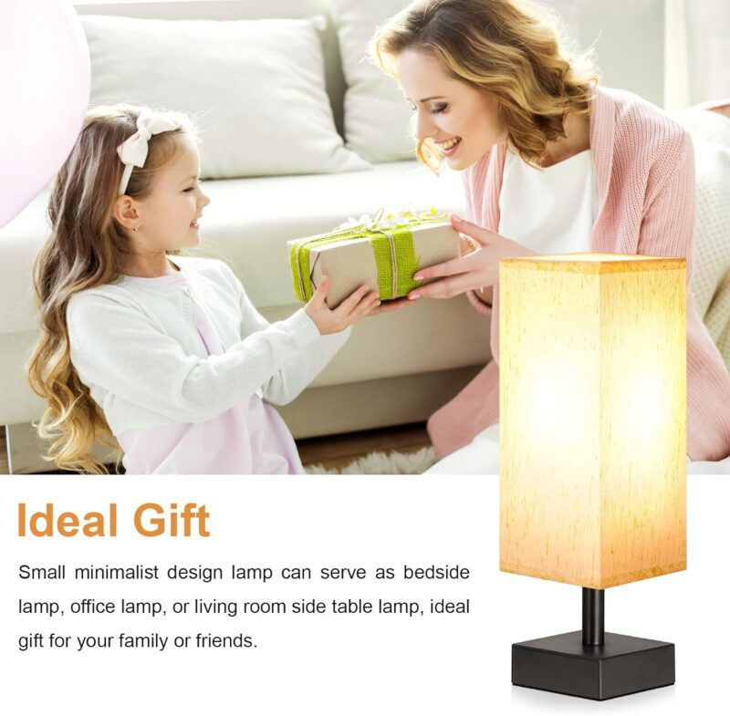 Small Table Lamp for Bedroom - Bedside Lamps for Nightstand, Minimalist Night Stand Light Lamp with Square Fabric Shade, Desk Reading Lamp for Kids Room Living Room Office Dorm - Image 5