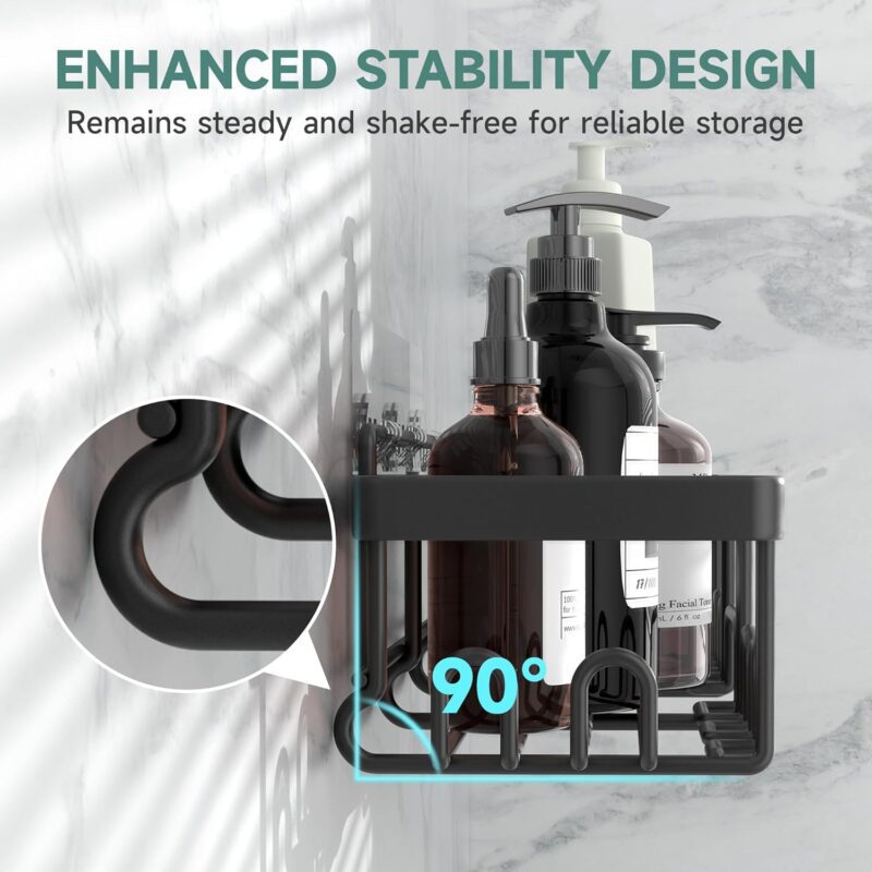 Veken Stainless Steel Shower Caddy 6-Pack, No Drilling & Rustproof, Waterproof Adhesive Shelves Rack with Soap Holder, Large Capacity Bathroom Organizers and Storage, Wall-Mounted Kitchen & Home Decor - Image 2