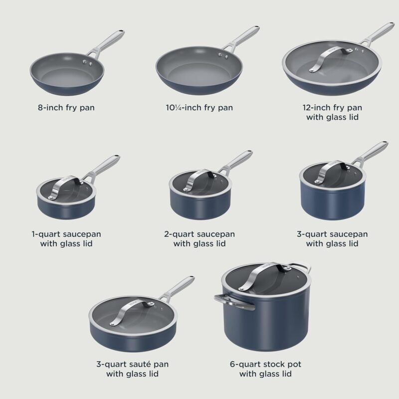 Ninja Ceramic Pro 14-Piece Cookware Set, Non-Stick Pots & Pans Set with Glass Lids, PTFE Free, Ceramic Coated, Oven Safe, All Stovetops & Induction Compatible, Midnight Blue, CW39014MM - Image 11