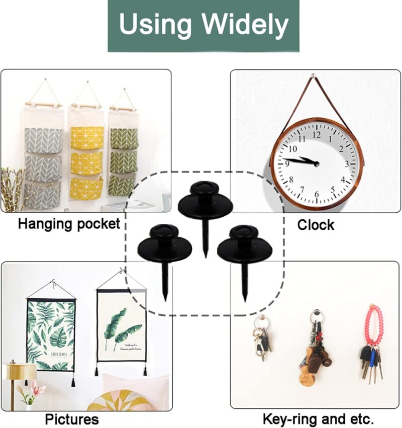 30 PCS Push Pins Picture Hangers Wall Hooks, Double Headed Thumb Tacks for Wall Hangings, Renter Friendly Decor Small Picture Frame Hangers for Drywall Cork Board Home Office Photo Decorations(Black) - Image 2
