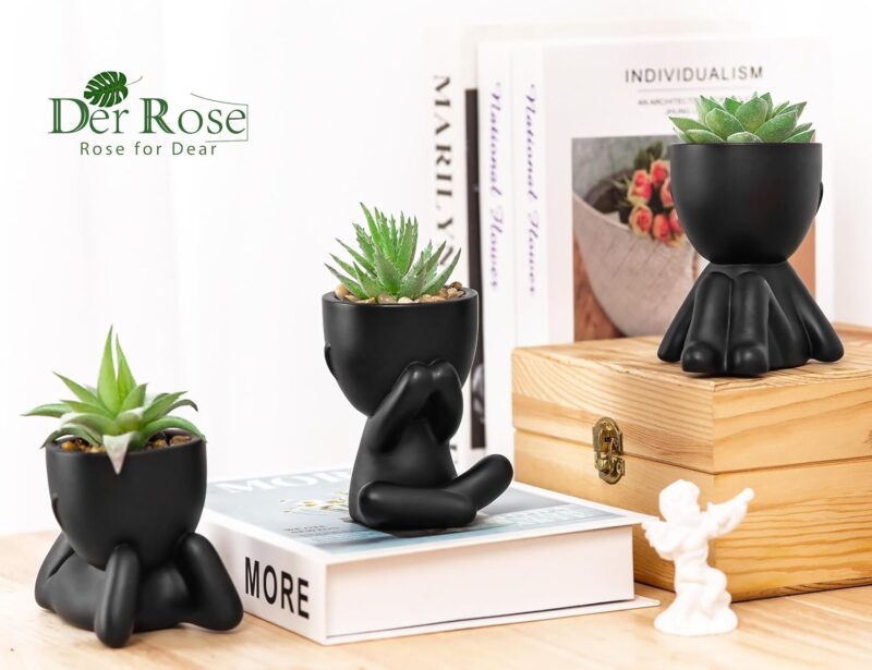 Der Rose 3pcs Fake Succulents Plants Artificial for Black Bathroom Bedroom Home Room Decor Aesthetic Indoor - Image 2