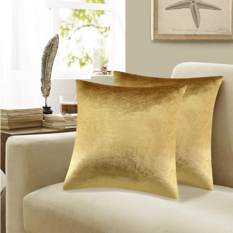 GIGIZAZA Gold Velvet Decorative Throw Pillow Covers,18x18 Pillow Covers for Couch Sofa Bed 2 Pack Soft Cushion Covers - Image 5