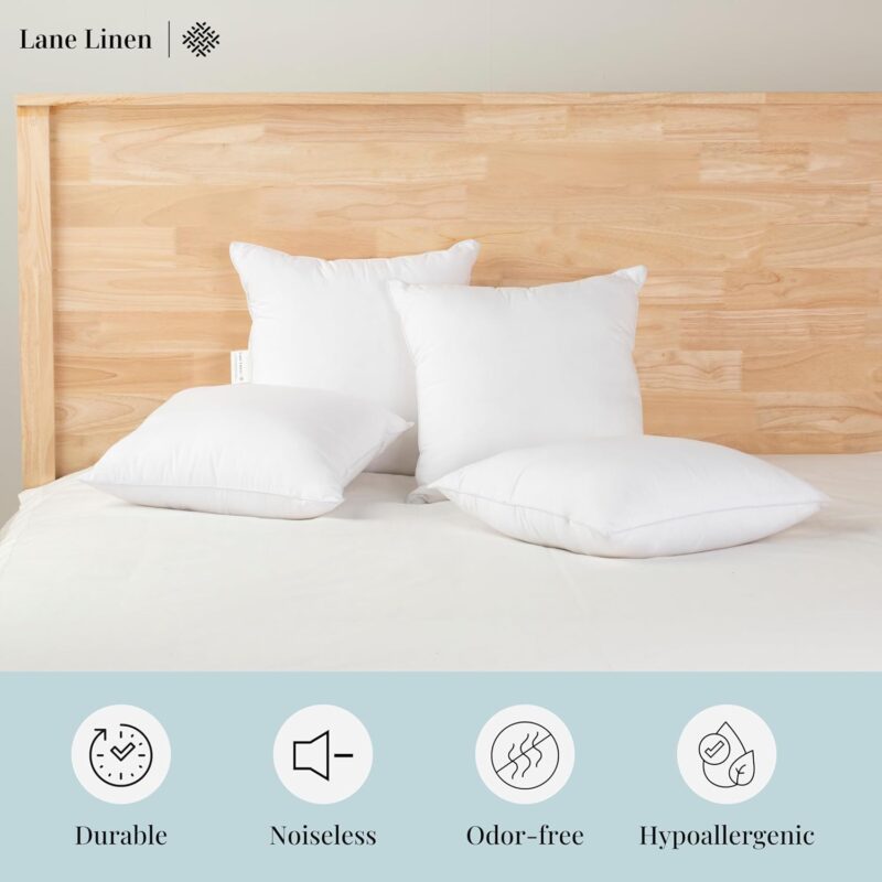 LANE LINEN 4 Pack 18x18 White Throw Pillow Inserts for Decorative Pillow Covers, Couch Pillows for Living Room, Fluffy Pillows for Bed - Image 4