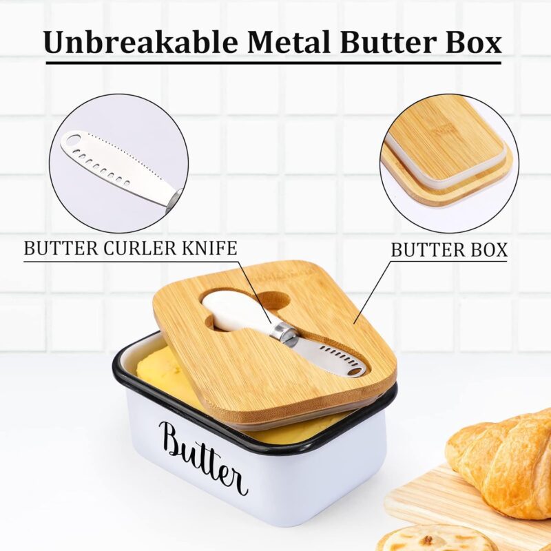 LANDNEOO Butter Dish with Lid and Butter Curler Knife - Unbreakable Stainless Steel Keeper Container with Double Silicone Sealing, for Kitchen Farmhouse Decor - Image 3
