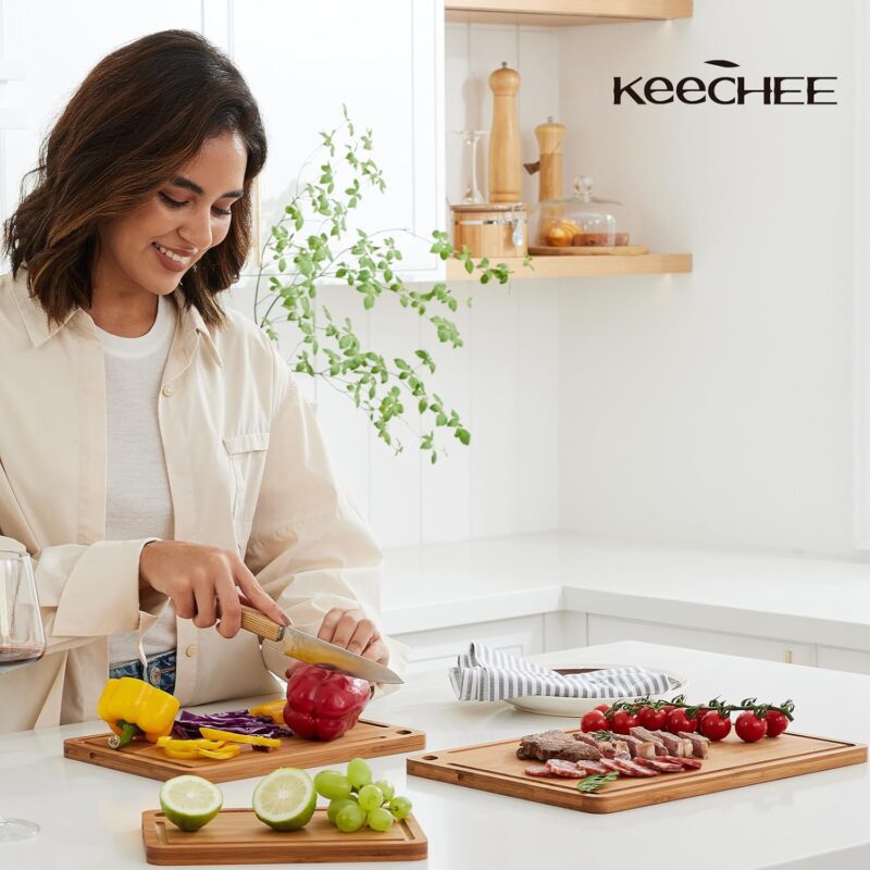 Bamboo Cutting Board, Durable Wood Cutting Boards for Kitchen with Deep Juice Grooves & Built-in Handles, Ideal Charcuterie & Chopping for Meat, Vegetables - Perfect Kitchen Gift for Home Cooks - Image 8