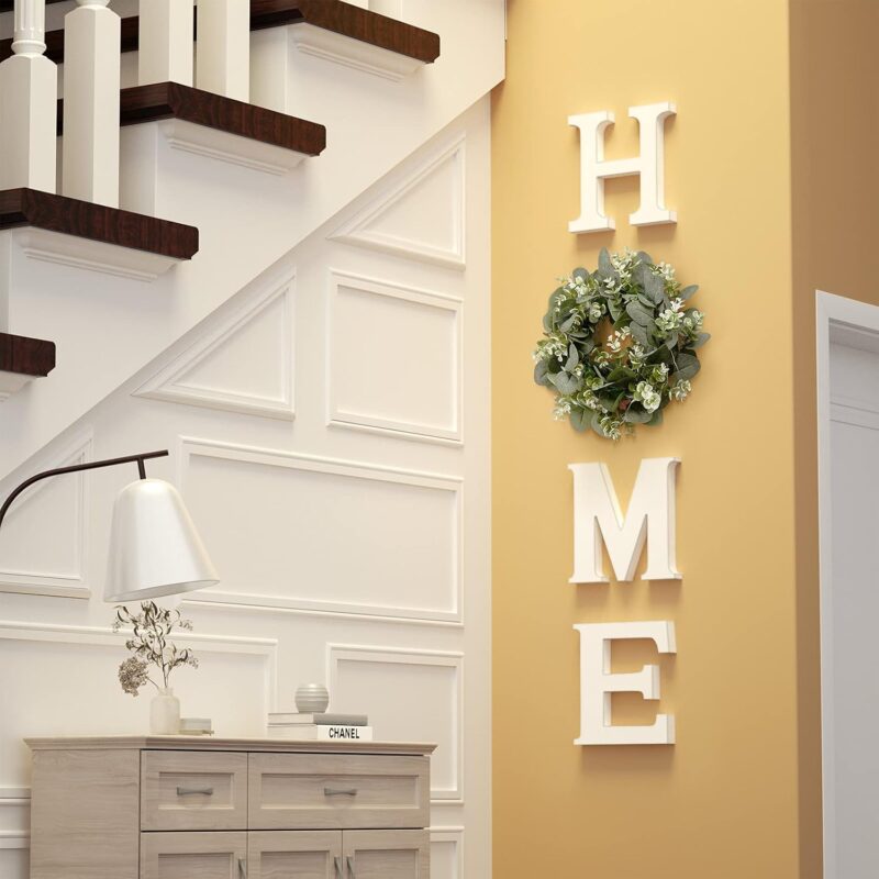 Wood Home Sign for Wall Decor Wooden Home Letters with Wreath Artificial Eucalyptus Modern Decorative Hanging Decor Farmhouse Home Sign for Living Room Kitchen Housewarming Decoration Christmas Gifts - Image 4
