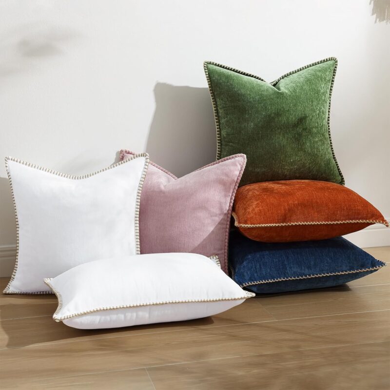 decorUhome Chenille Soft Spring Throw Pillow Covers 18x18 Set of 2, Farmhouse Velvet Decorative Pillow Covers with Stitched Edge for Couch Sofa Bed, Forest Elf - Image 7