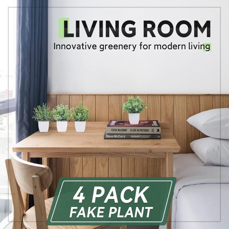 Der Rose 4 Pack Fake Plants Mini Artificial Greenery Potted Plants for Home Decor Indoor Office Table Room Farmhouse Bathroom Decor - Image 4