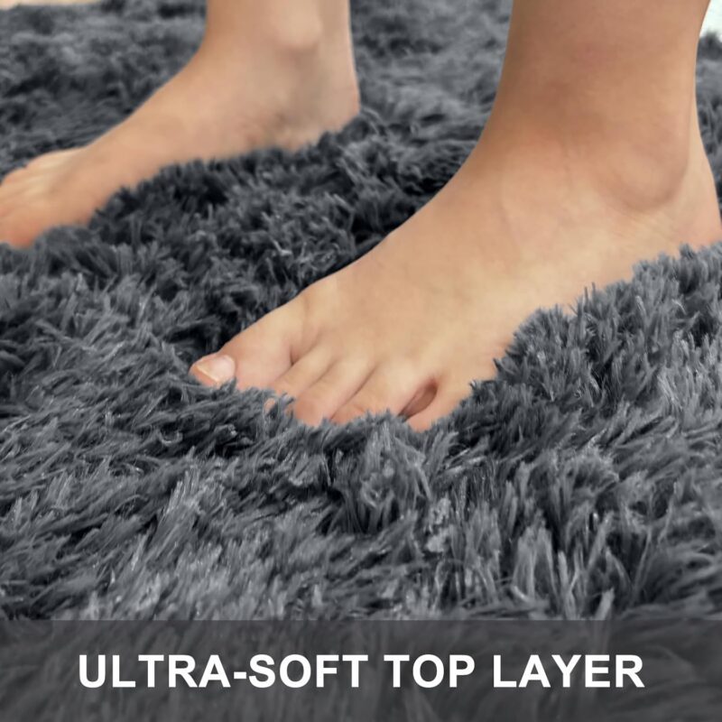 OLANLY Area Rugs for Living Room Bedroom, Machine Washable 4x5.9 Feet Soft Fluffy Shaggy Bedside Rug, Indoor Floor Carpet for Kids Girls and Boys, Dorms, Nursery Rooms, Home Decor Aesthetic, Grey - Image 4