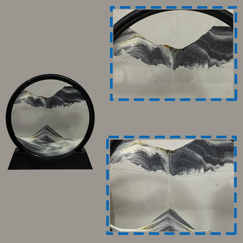 HYUGF Moving Sand Art Picture Decor, 3D Deep Sea Sandscape Liquid Motion, Round Glass Frame Display Flowing Sand Relaxing Gift for Kids Adults Home Office Work Desktop Decoration Toy (Black, 7") - Image 2