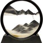 HYUGF Moving Sand Art Picture Decor, 3D Deep Sea Sandscape Liquid Motion, Round Glass Frame Display Flowing Sand Relaxing Gift for Kids Adults Home Office Work Desktop Decoration Toy (Black, 7")