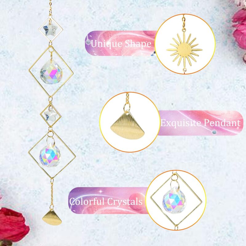 6Pieces Colorful Crystals Suncatcher Hanging Sun Catcher with Chain Pendant Ornament Crystal Balls for Window Home Garden Christmas Day Party Wedding Decoration - Image 3
