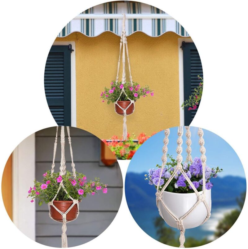 MIPON 3 Pack Macrame Plant Hanger Indoor Hanging Planter for Plants Holder with 3 Hooks, Different Size for Boho Home Decor,Ivory(POTS NOT Included) - Image 6