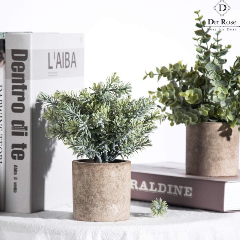 Der Rose 3 Pack Mini Potted Fake Plants Artificial Plastic Eucalyptus Plants Topiaries for Home Office Desk Farmhouse Room Decor - Image 7