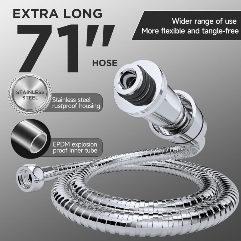 Veken Wide Rain Shower Head with 6 Modes Handheld Water Spray，High Pressure Showerhead Combo with Arm for Bathroom Accessories，Home Decor Adjustable Dual Shower with Anti-Clog Nozzles,Silver Chrome - Image 5
