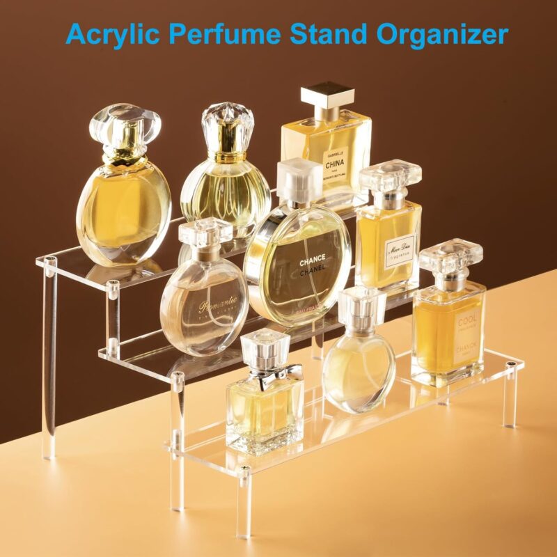 Large Acrylic Display Risers, Perfume Stand Organizer, Clear Acrylic Shelf Risers for Display Stands for Food, Tabletop Use, Amiibo Funko POP Figure, 3 Tier Clear Cupcake Stand Risers - Image 2