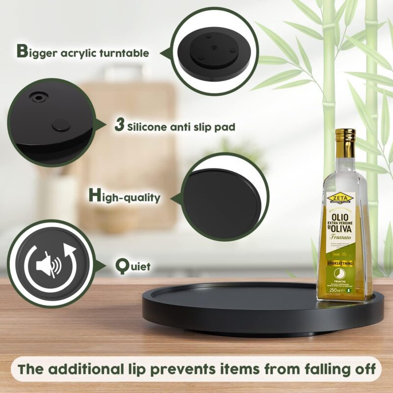Turntable Vanity Tray 10 Inch for Perfume Candle, Bamboo Kitchen Sink Countertop Organizer Keep Glass, Sponge and Soap Bathroom Coffee Table Decorative Black (VFLZ) - Image 6