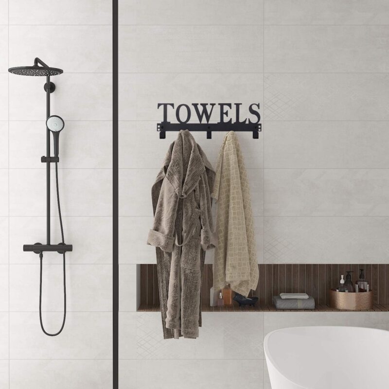 Over The Door Hooks - Towel Holder for Bathroom, Bedroom, Kitchen & Pool - Sandblasted Black Metal Wall Mount - Image 5