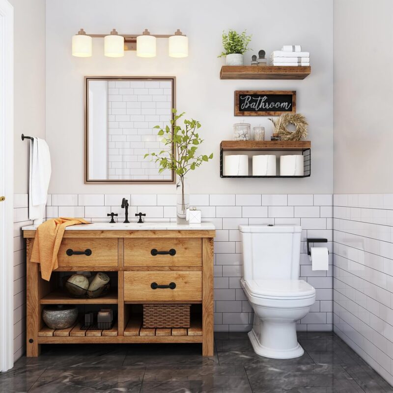 QEEIG ‎Bathroom Shelves Over Toilet - Paper Storage Wall Mounted Farmhouse Decor Decorations Aesthetic Décor Sign Small Floating Shelf 2+1 Set 16 inch, Rustic Brown (020BN) - Image 2