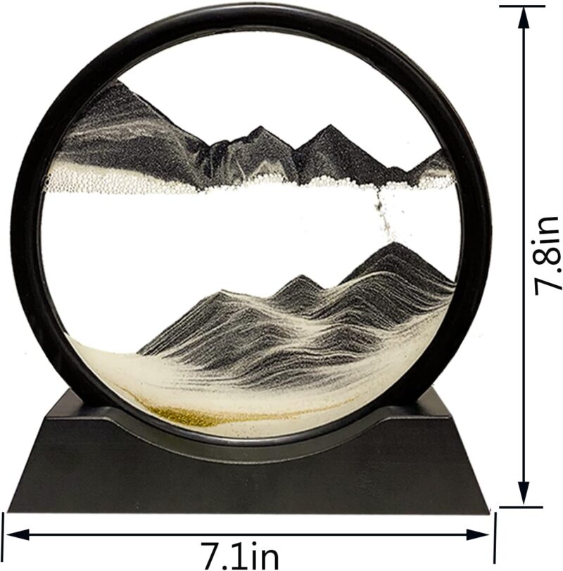 HYUGF Moving Sand Art Picture Decor, 3D Deep Sea Sandscape Liquid Motion, Round Glass Frame Display Flowing Sand Relaxing Gift for Kids Adults Home Office Work Desktop Decoration Toy (Black, 7") - Image 3