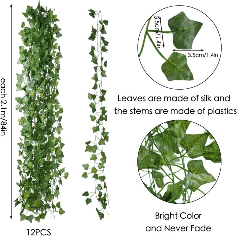 Fake Vines for Room Decor(12 Pack 84 Feet) Aesthetic Artificial Plant Ivy Leaves Hanging Greenery Garlands for Home Bedroom Wall Wedding Christmas Party Office Patio Outdoor Garden Décor - Image 2