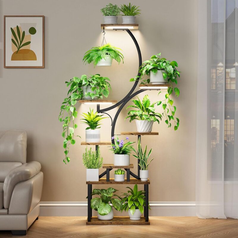 Plant Stand Indoor with Grow Lights - 8 Tiered Plant Shelf Indoor, 62" Corner Plant Stand for Indoor Plants Multiple, Metal Tall Plant Flower Holder, S-Shaped Plant Rack for Home, Patio(Patent Design) - Image 8