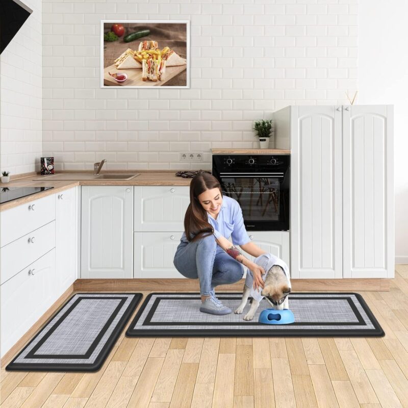 Mattitude Kitchen Mat [2 PCS] Cushioned Anti-Fatigue Non-Skid Waterproof Rugs Ergonomic Comfort Standing Mat for Kitchen, Floor, Office, Sink, Laundry, Black and Gray - Image 6
