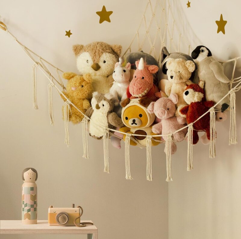 Stuffed Animal Storage Hammock or Net Corner - Large Toy Hammock Net for Stuffed Animals Room Decor - Cute Stuff Animal Organizer Holder for Plush Plushie - Kids Baby Nursery Wall Bedroom Home Decor - Image 6