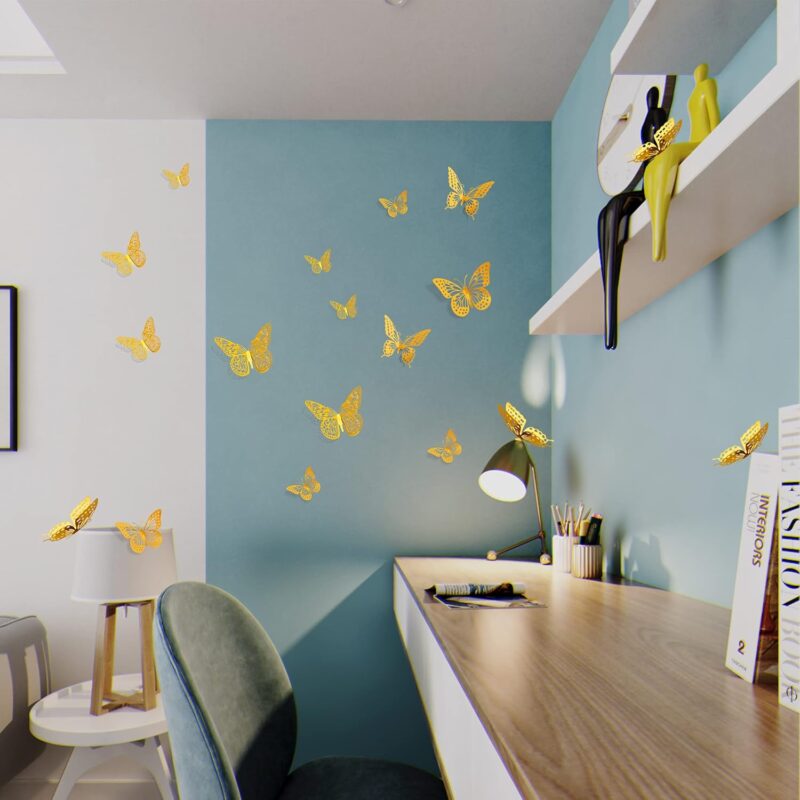 SAOROPEB 3D Butterfly Wall Decor - 48 Pcs, 4 Styles, 3 Sizes, Gold Butterfly Decorations for Birthday & Party Celebrations, Removable Stickers - Image 4