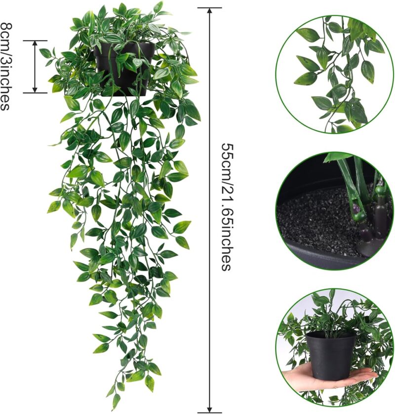 Whonline Fake Hanging Plants, Artificial Small Potted Plants for Indoor Outdoor Aesthetic Office Living Room Shelf Decor (1 Pack) - Image 2