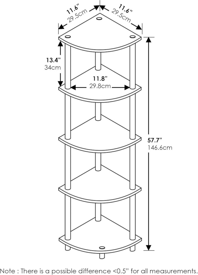Furinno Turn-N-Tube 5 Tier Corner Display Rack Multipurpose Shelving Unit, 1-Pack, Espresso/Black - Image 3