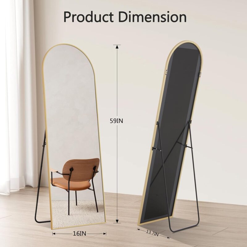Arched Mirror Full Length, 59"x16" Body Wall Mirrors with Shatter-Proof Glass, Mirror Full Length for Home Decor, Arch Aluminum Frame Mirror for Bedroom Cloakroom, Gold - Image 5