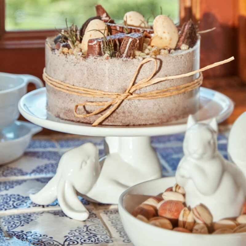 LA JOLIE MUSE Cupcake Stand, Easter Decorations, Ceramic Dessert Plates for Eggs and Cookies, Bunny Candy Dish Gifts, 8.3 Inch White - Image 5