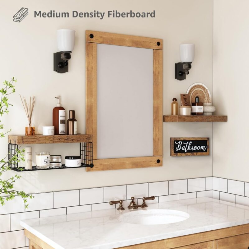 QEEIG ‎Bathroom Shelves Over Toilet - Paper Storage Wall Mounted Farmhouse Decor Decorations Aesthetic Décor Sign Small Floating Shelf 2+1 Set 16 inch, Rustic Brown (020BN) - Image 5
