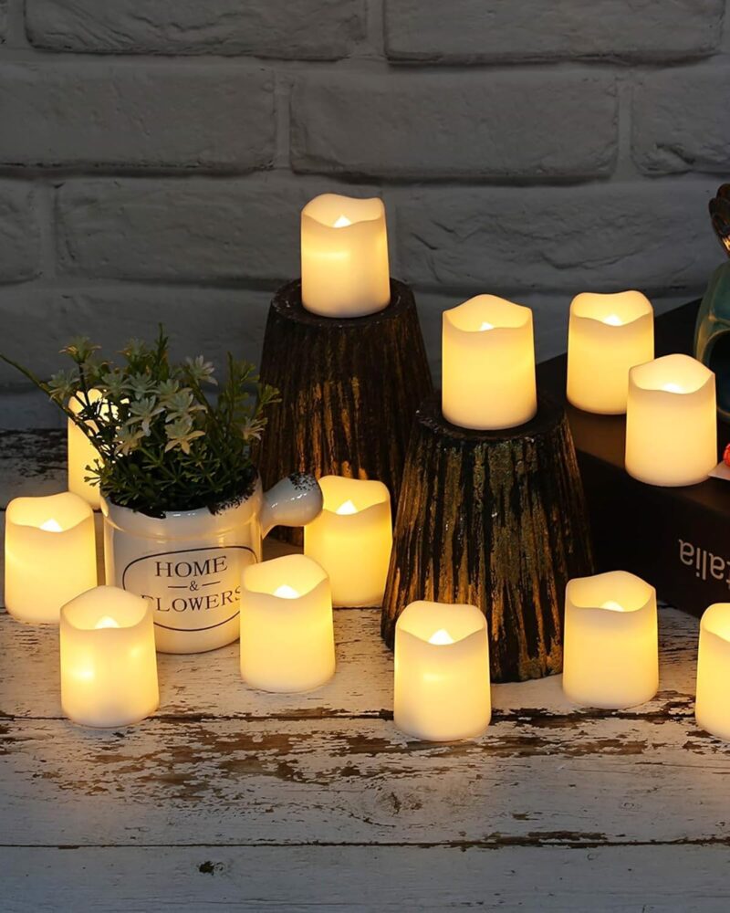 SHYMERY Flameless Votive Candles,Flameless Flickering Electric Fake Candle,24 Pack 200+Hour Battery Operated LED Tea Lights in Warm White for Wedding, Table, Halloween,Christmas Decorations 1.5"X1.7" - Image 7