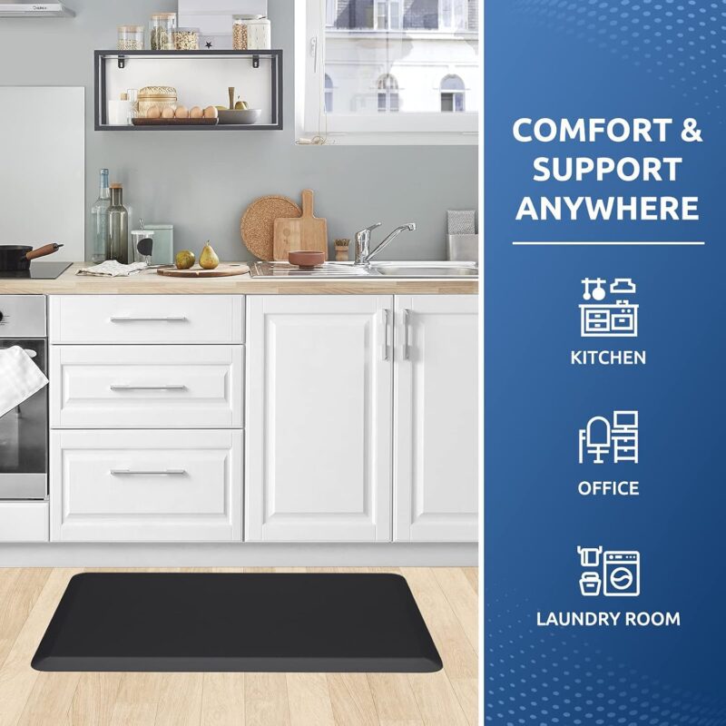 KitchenClouds Kitchen Mat Cushioned Anti Fatigue Rug 17.3"x28" Waterproof, Non Slip, Standing and Comfort Desk/Floor Mats for House Sink Office (Black) - Image 7