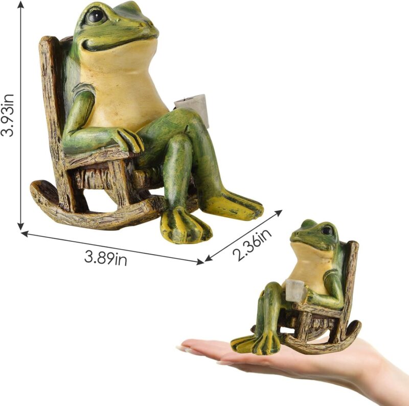Miniature Frog Garden Statue Home Easter Gifts Decorations Fairy Garden Accessories Outdoor Lights Solar Garden Frog Decor Art Housewarming Gift for Patio,Yard,Lawn Ornament,3.89"x2.36"x3.93 - Image 2