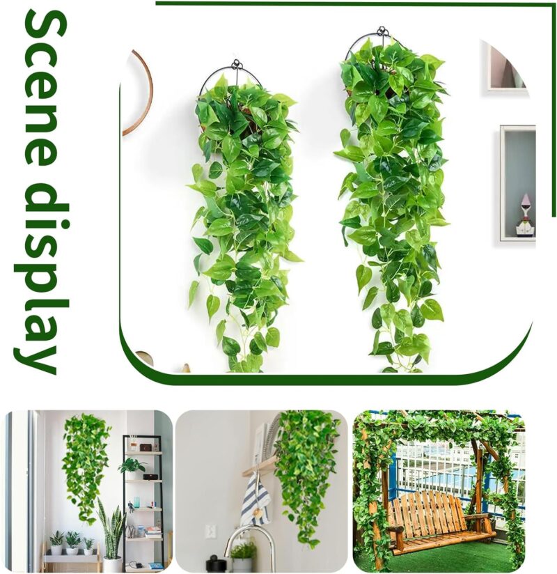 Fake Hanging Plants Vines(2pcs) for Room Decor, Artificial Ivy Greenery Garlands for Home Bedroom Living Aesthetic Kitchen Office Wall Patio Bookshelf,Indoor,Outdoor Farmhouse Decorations(No Basket) - Image 4