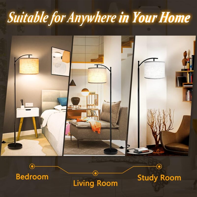 ROTTOGOON Floor Lamp for Living Room with 3 Color Temperatures LED Bulb, Standing Lamp Tall Industrial Floor Lamp Reading for Bedroom, Office (9W LED Bulb, Beige Lampshade Included) -Black - Image 5