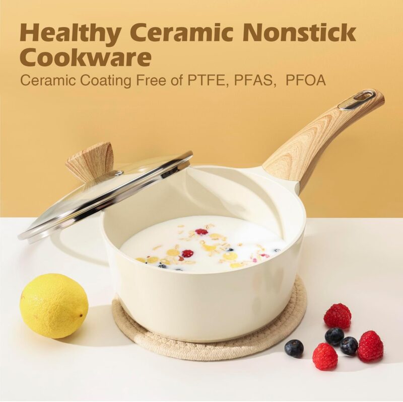 SENSARTE Ceramic Cookware Sets, Pots and Pans Set Nonstick, 14-Piece Induction Cookware, Non-toxic Healthy Non Stick Kitchen Cooking Set, with Frying Pans Set, PFAS PTFE PFOA PFOS Free - Image 8
